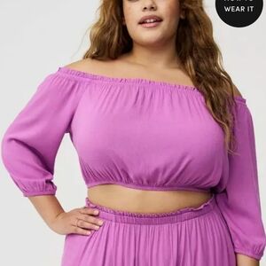 Torrid Off Shoulder Purple 3/4 Sleeve Crop Top